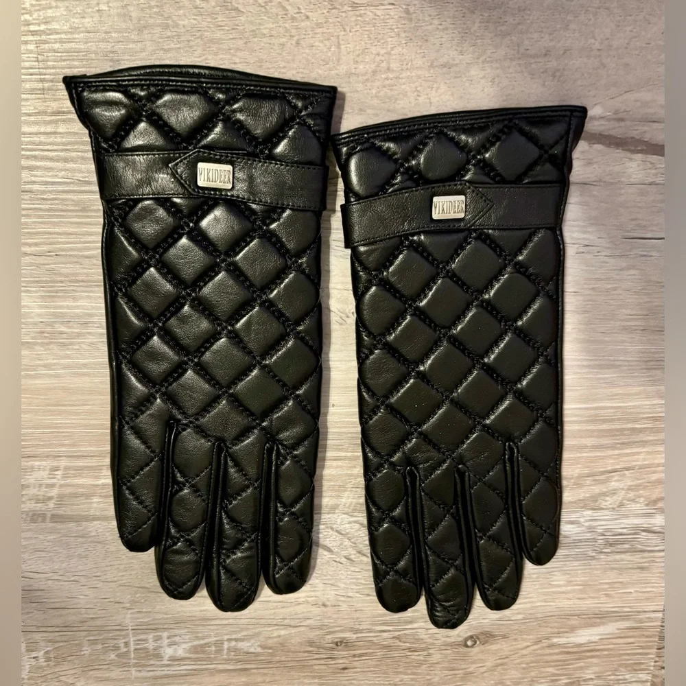 New. VIKIDEER Women's Winter Leather Black Gloves, Size S. Warm Wool